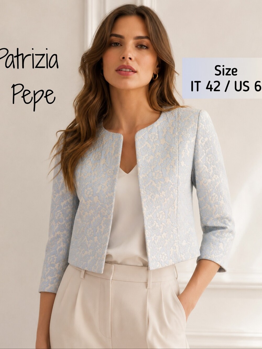 Patrizia Pepe Floral Shimmer Jacquard Cropped Jacket Size IT42 / US6